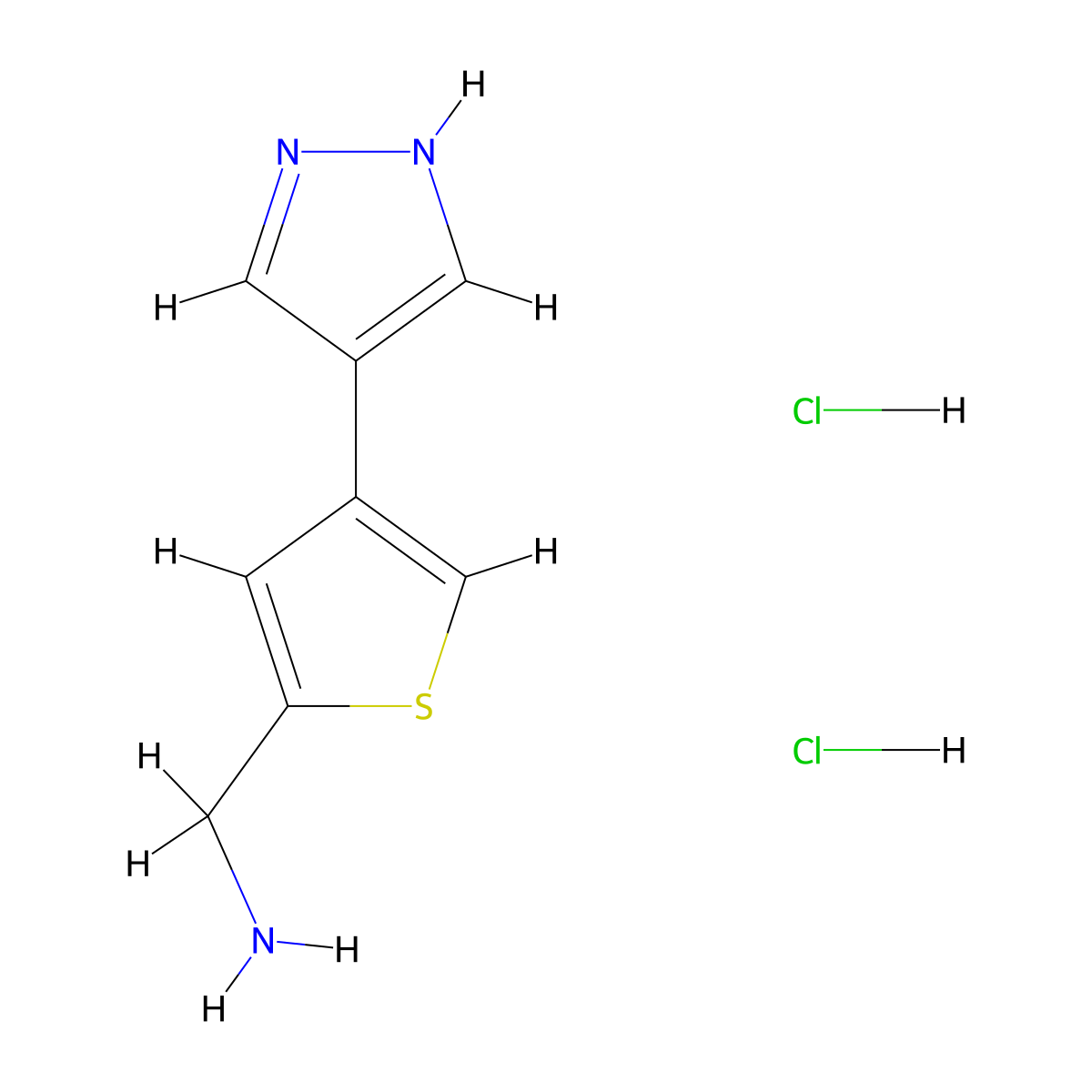 1-[4-(1H-pyrazol-4-yl)thiophen-2-yl]methanaminedihydrochloride molecular structure, CAS 2839157-68-3