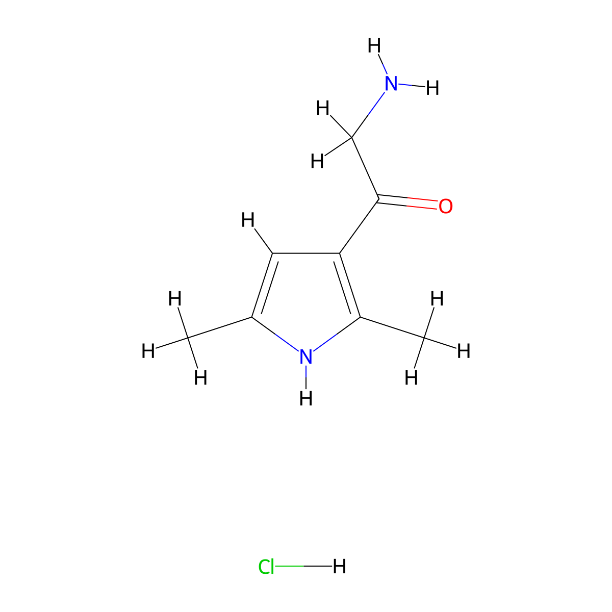 2-amino-1-(2,5-dimethyl-1H-pyrrol-3-yl)ethan-1-one hydrochloride molecular structure, CAS 2839157-79-6