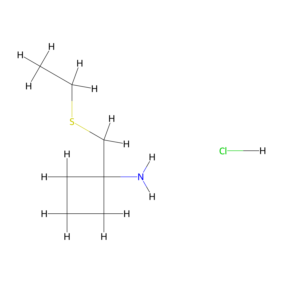 1-[(Ethylsulfanyl)methyl]cyclobutan-1-amine hydrochloride molecular structure, CAS 2839157-80-9