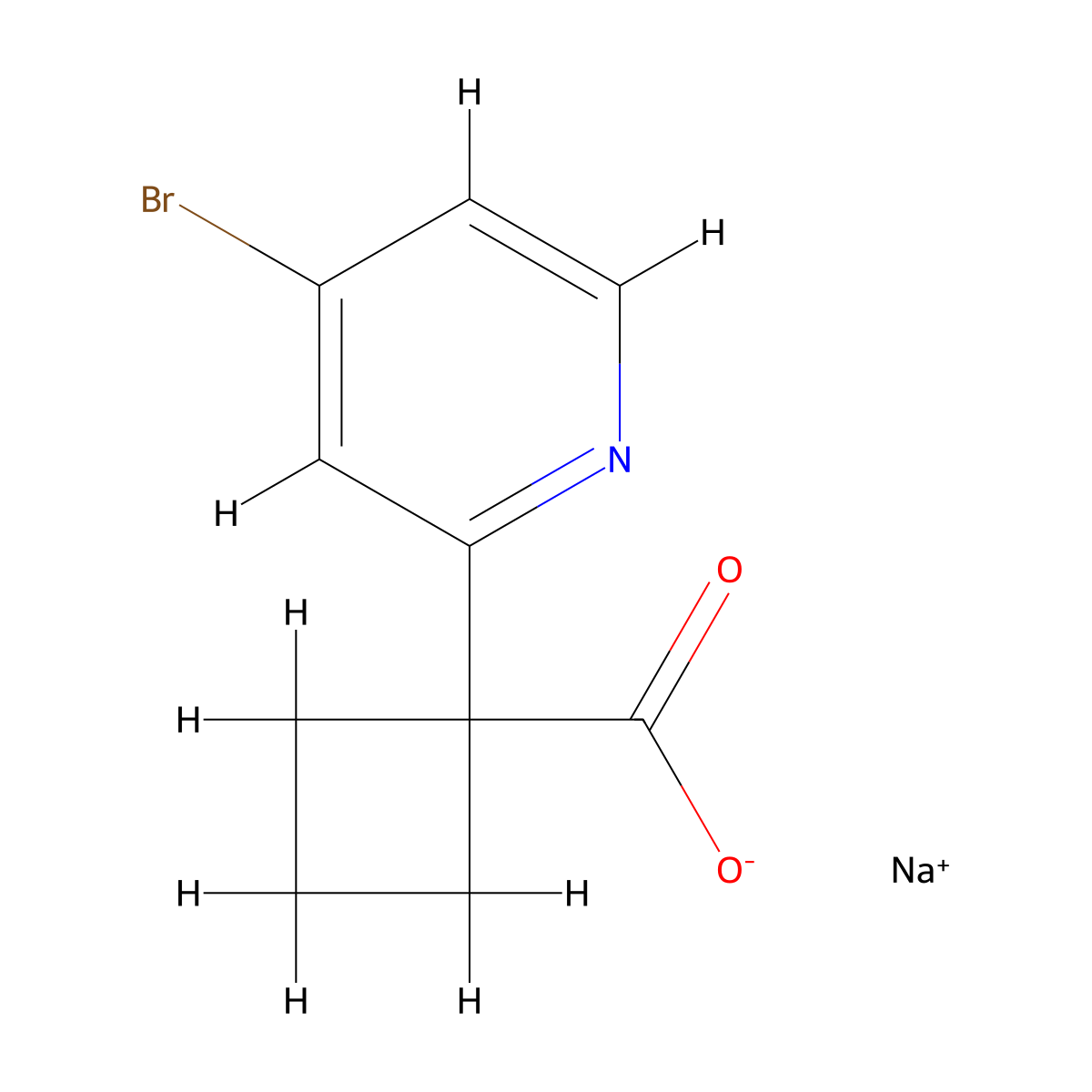 Sodium 1-(4-bromopyridin-2-yl)cyclobutane-1-carboxylate molecular structure, CAS 2839157-99-0