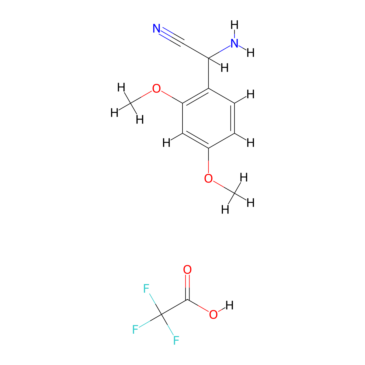 2-Amino-2-(2,4-dimethoxyphenyl)acetonitrile,trifluoroaceticacid molecular structure, CAS 2839158-27-7