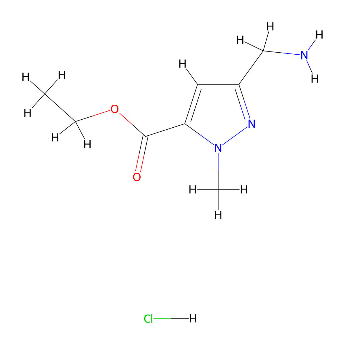 ethyl3-(aminomethyl)-1-methyl-1H-pyrazole-5-carboxylatehydrochloride molecular structure, CAS 2839158-37-9