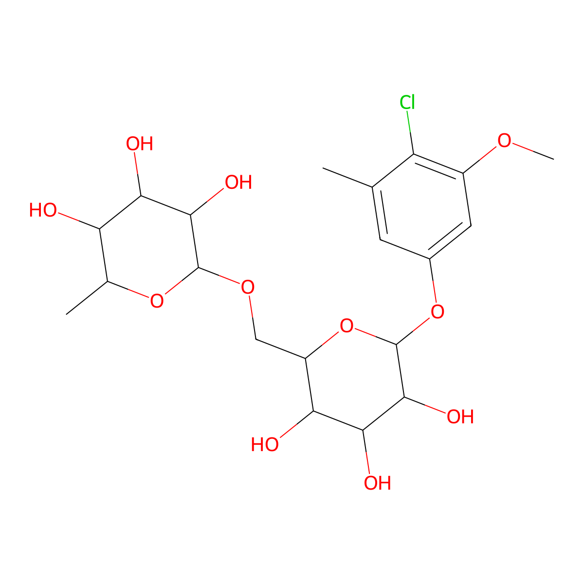 4-Chloro-3-methoxy-5-methylphenyl 6-O-(6-deoxy-|A-L-mannopyranosyl)-|A-D-glucopyranoside molecular structure, CAS 2839363-15-2