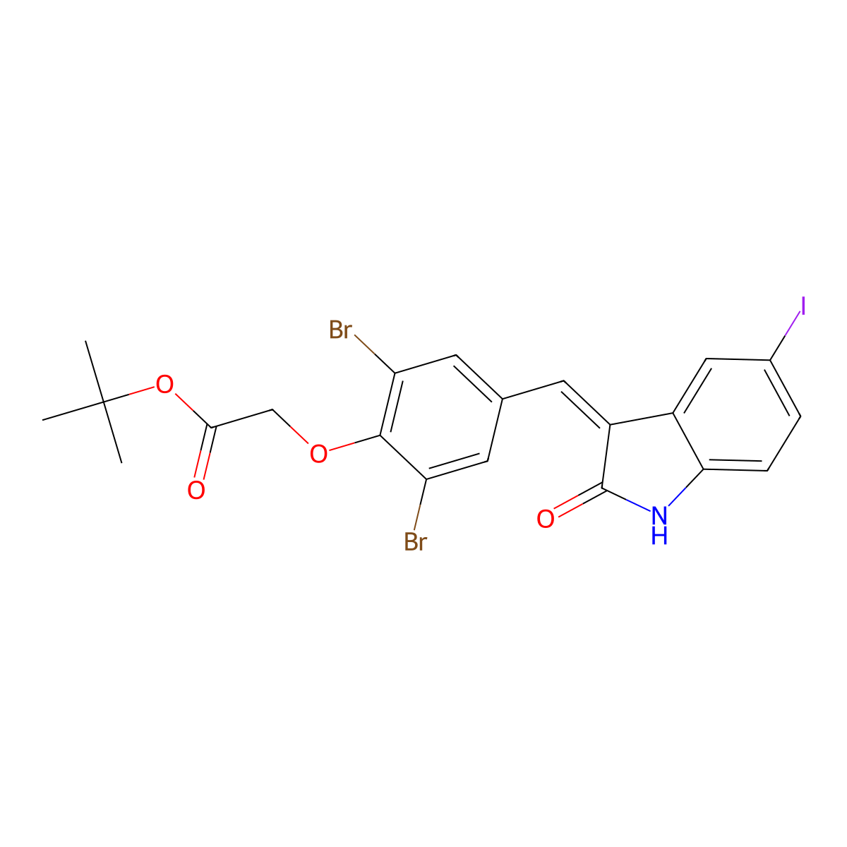 tert-butyl 2-[2,6-dibromo-4-[(5-iodo-2-oxo-1H-indol-3-ylidene)methyl]phenoxy]acetate molecular structure, CAS 2839637-55-5