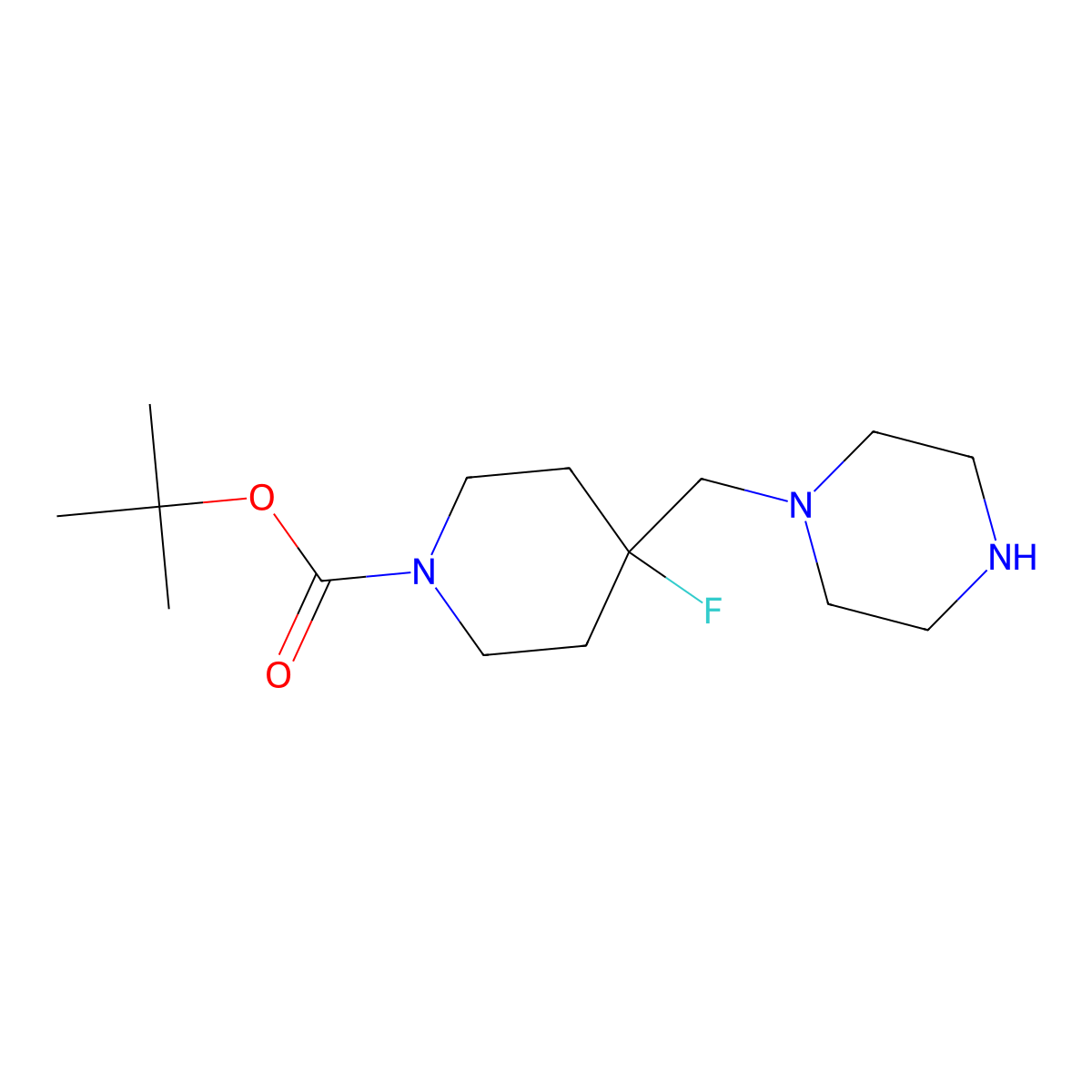 Tert-butyl 4-fluoro-4-[(piperazin-1-yl)methyl]piperidine-1-carboxylate molecular structure, CAS 2839673-10-6