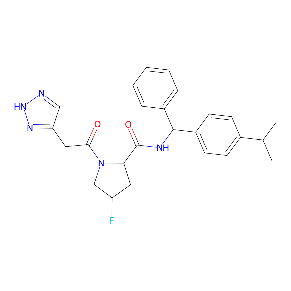 (2S,4R)-4-fluoro-N-[(S)-phenyl[4-(propan-2-yl)phenyl]methyl]-1-[2-(1H-1,2,3-triazol-5-yl)acetyl]pyrrolidine-2-carboxamide molecular structure, CAS 2839908-40-4