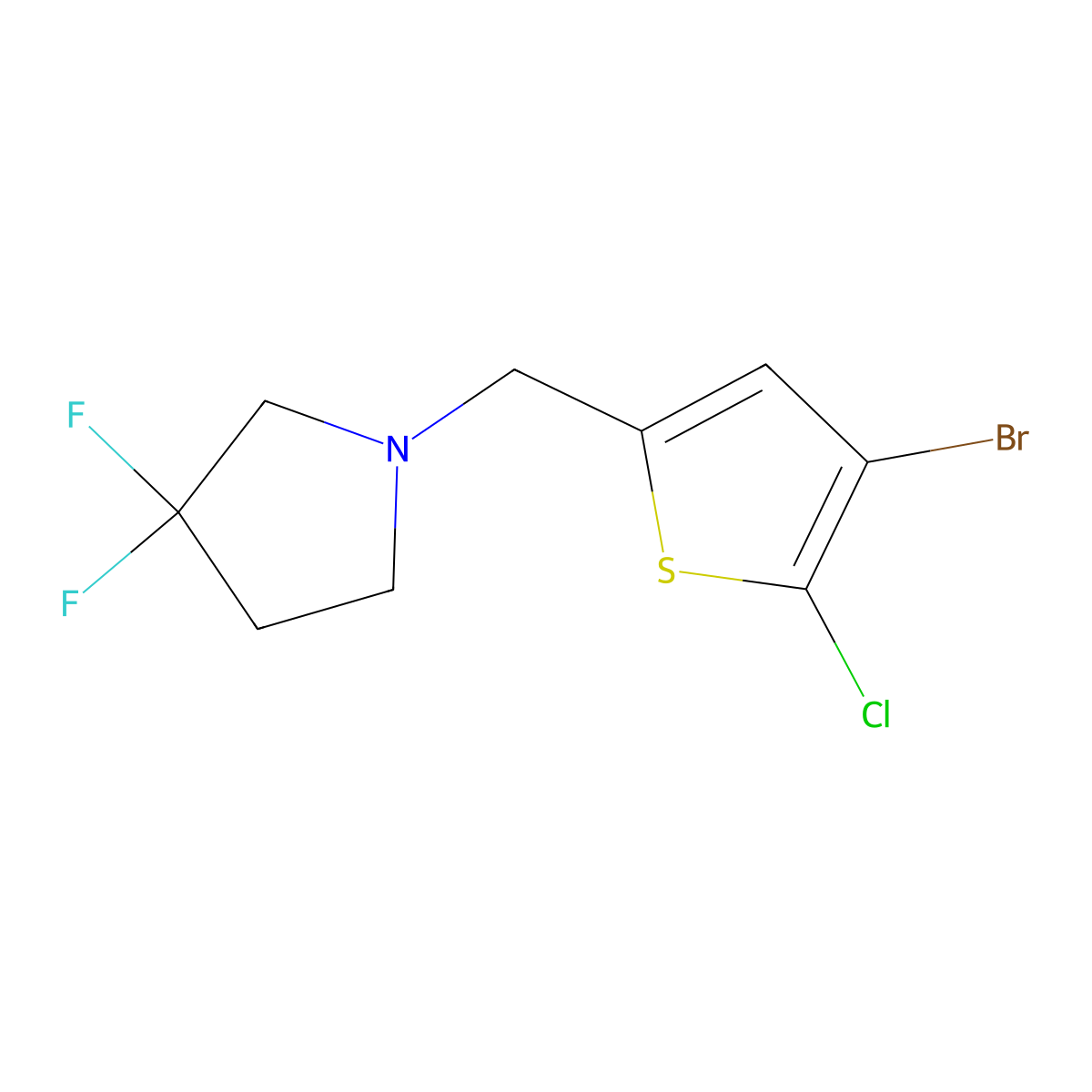 1-((4-Bromo-5-chlorothiophen-2-yl)methyl)-3,3-difluoropyrrolidine molecular structure, CAS 2840017-94-7