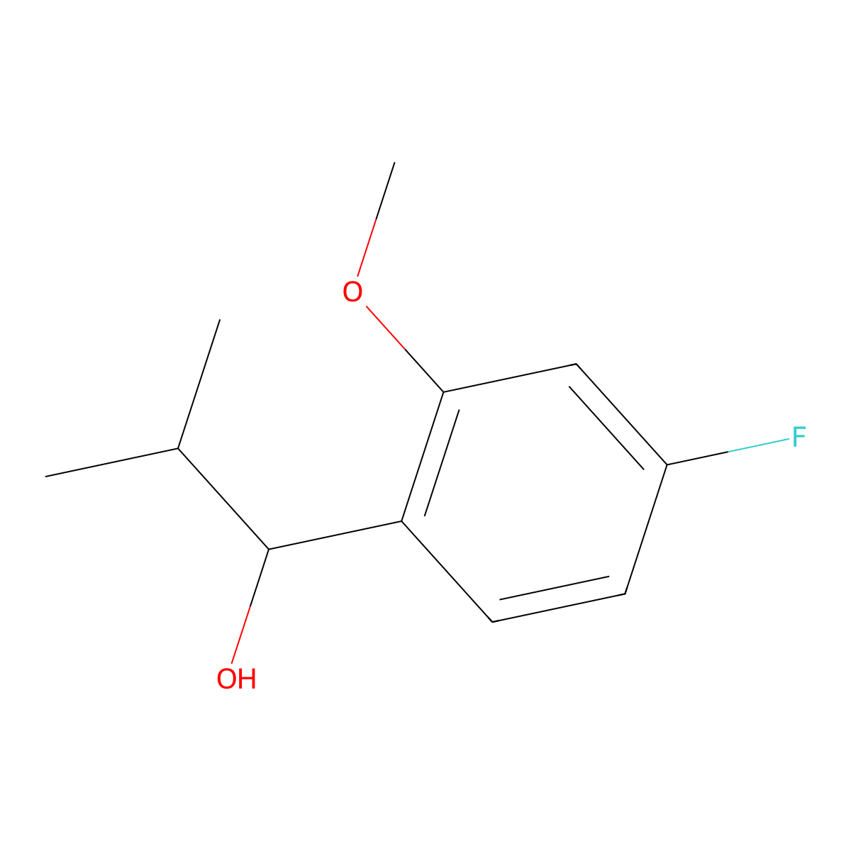 1-(4-Fluoro-2-methoxyphenyl)-2-methylpropan-1-ol molecular structure, CAS 2840256-33-7
