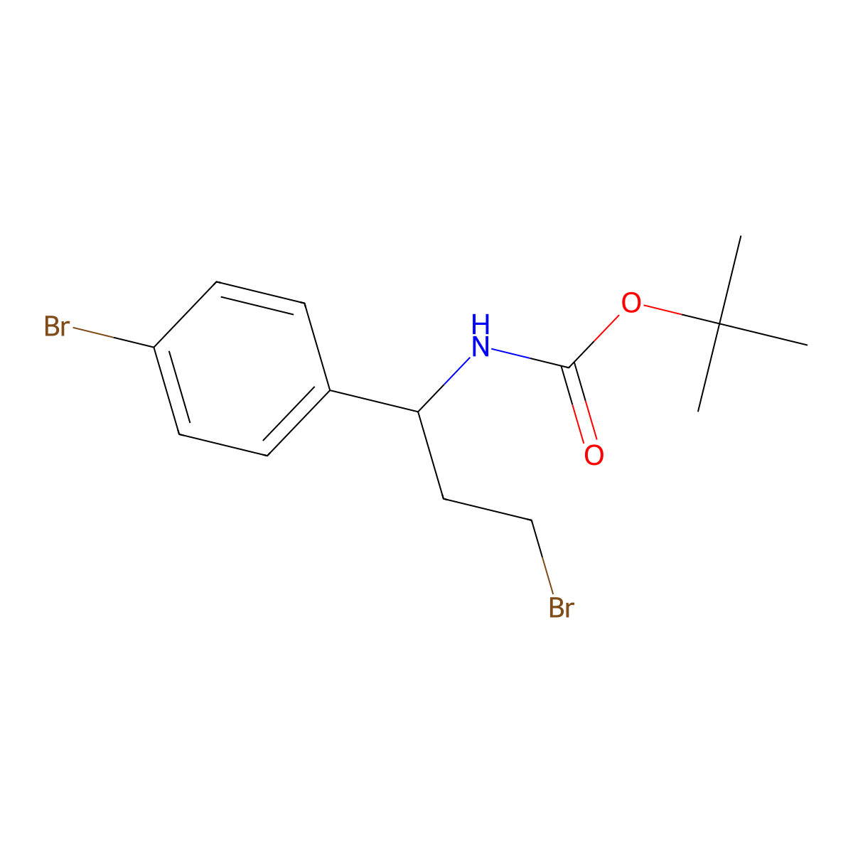 tert-butyl N-[(1S)-3-bromo-1-(4-bromophenyl)propyl]carbamate molecular structure, CAS 2840265-45-2
