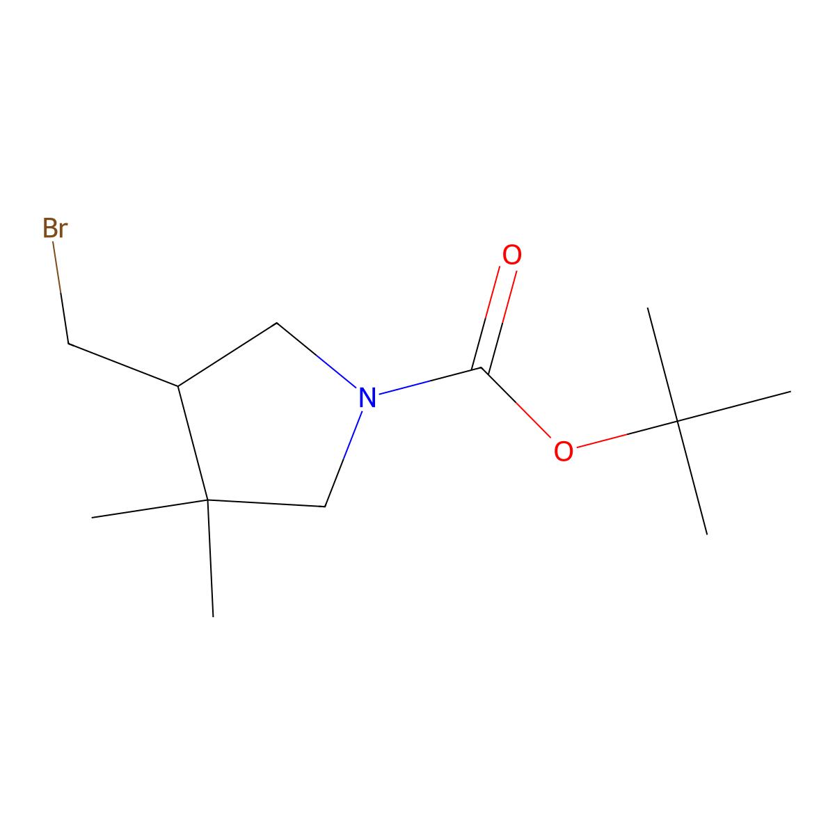 Tert-butyl 4-(bromomethyl)-3,3-dimethylpyrrolidine-1-carboxylate molecular structure, CAS 2840410-15-1