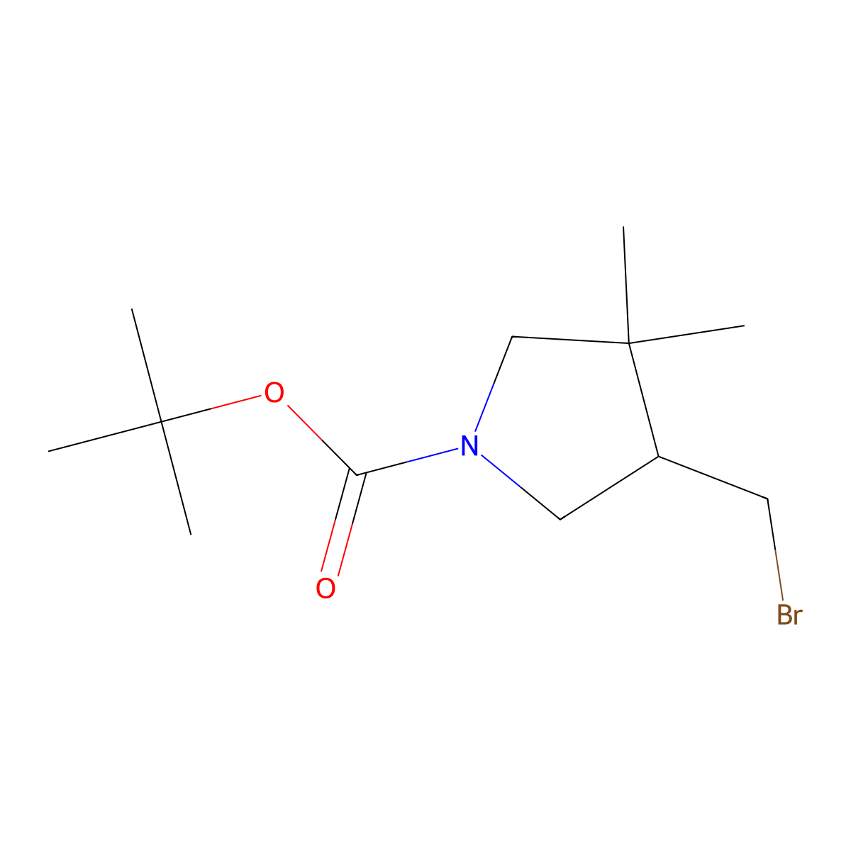 Tert-butyl 4-(bromomethyl)-3,3-dimethylpyrrolidine-1-carboxylate molecular structure, CAS 2840410-15-1