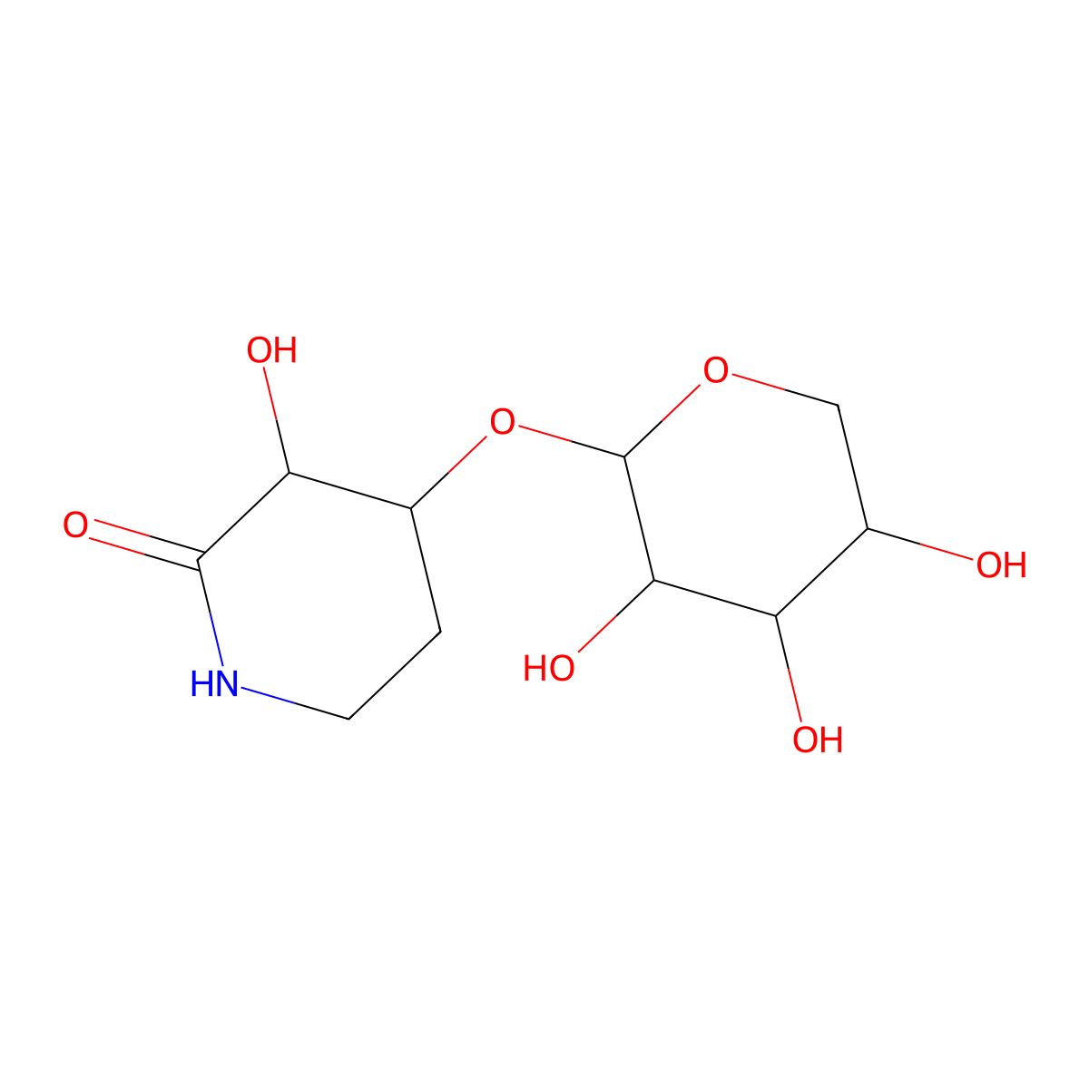 3-Hydroxy-4-(3,4,5-trihydroxy-tetrahydro-pyran-2-yloxy)-piperidin-2-one molecular structure, CAS 284045-95-0