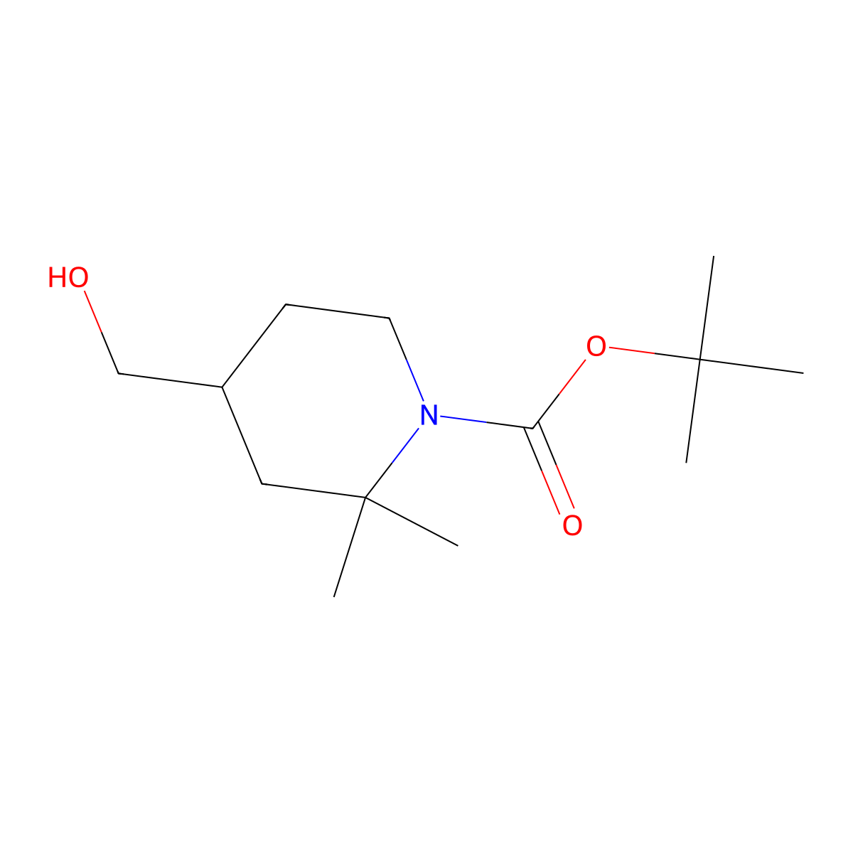 tert-butyl (4R)-4-(hydroxymethyl)-2,2-dimethyl-piperidine-1-carboxylate molecular structure, CAS 2840773-15-9