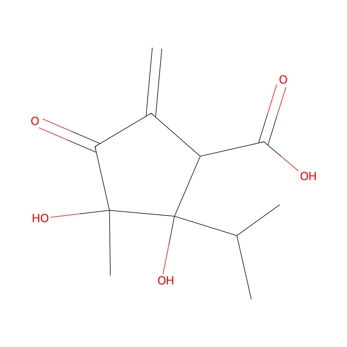 Cyclopentanecarboxylic acid, 2,3-dihydroxy-2-isopropyl-3-methyl-5-methylene-4-oxo-, (+)- molecular structure, CAS 28413-93-6