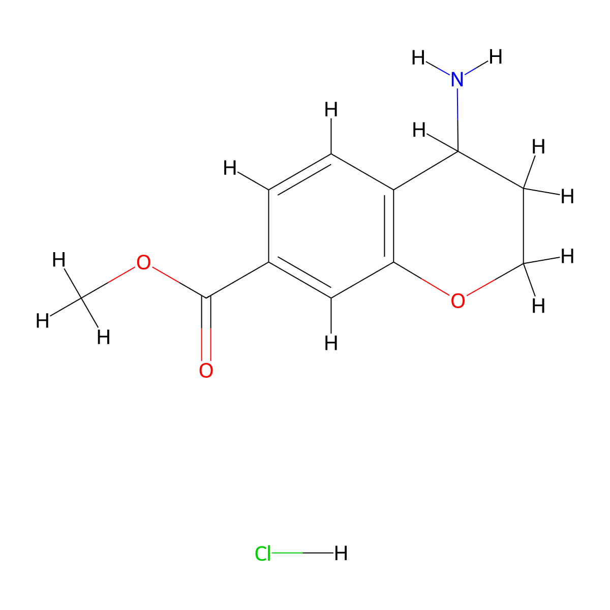 Methyl 4-amino-3,4-dihydro-2H-1-benzopyran-7-carboxylate hydrochloride molecular structure, CAS 2841371-03-5