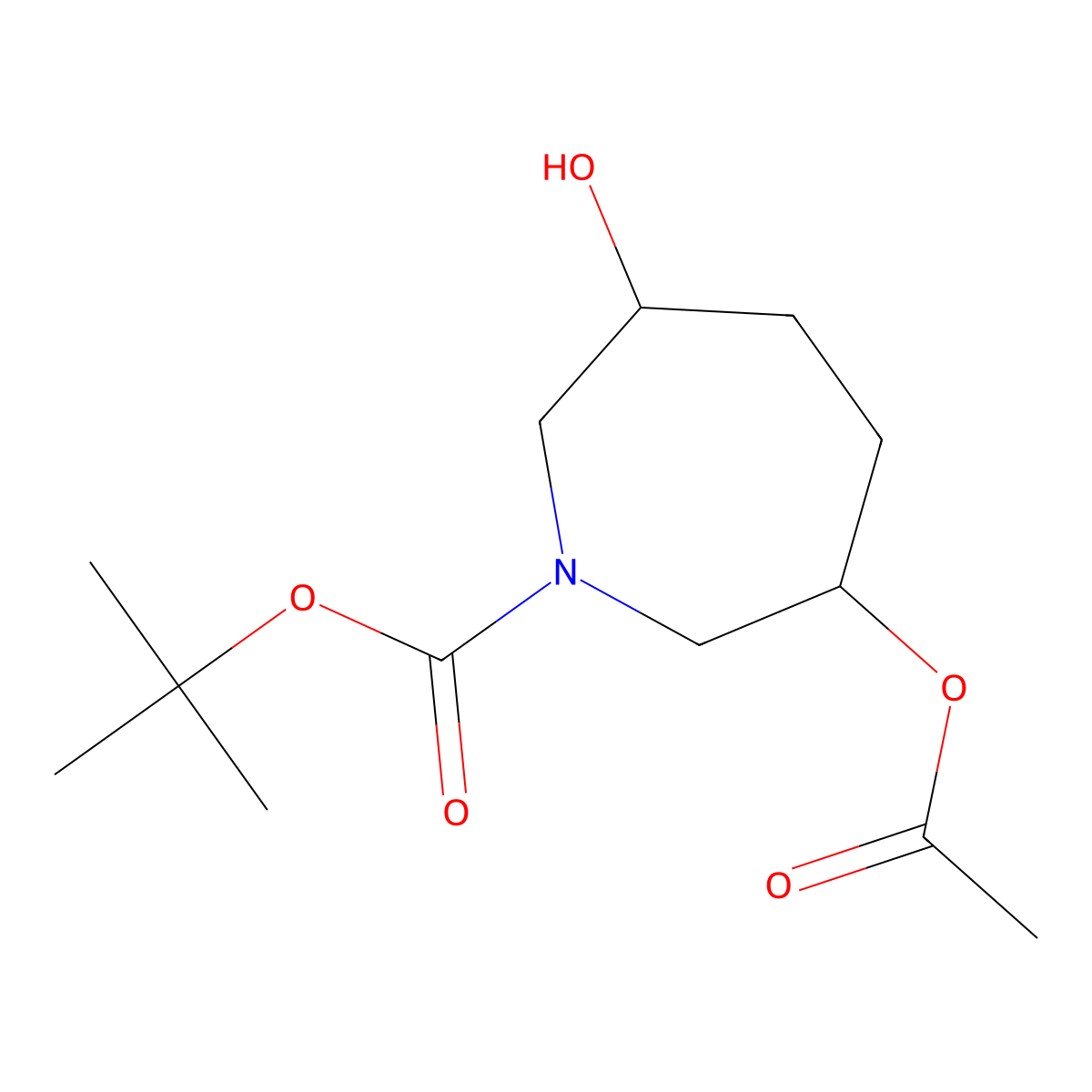 Tert-butyl cis-3-acetoxy-6-hydroxy-azepane-1-carboxylate molecular structure, CAS 2841449-93-0