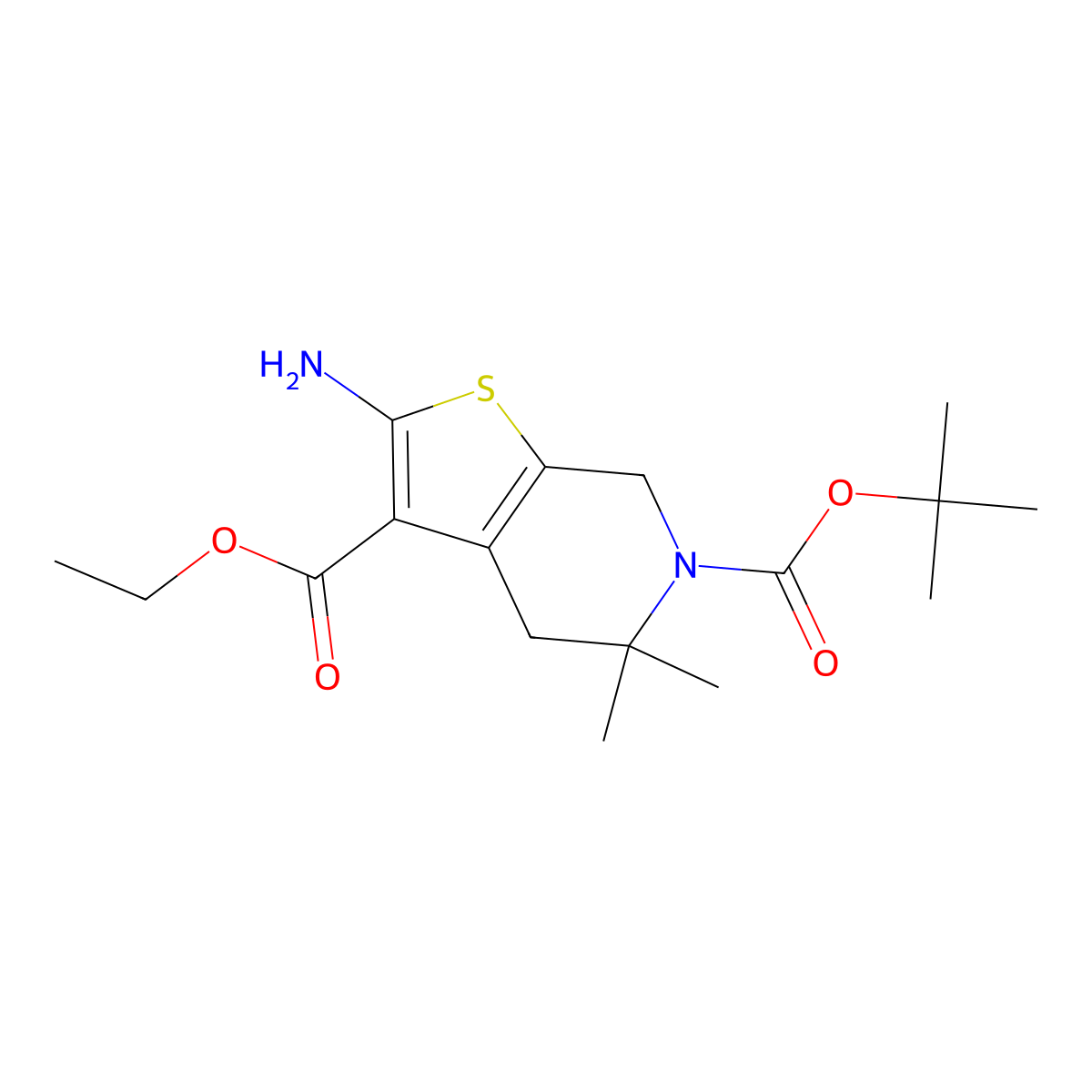 O6-Tert-butyl O3-ethyl 2-amino-5,5-dimethyl-4,7-dihydrothieno[2,3-C]pyridine-3,6-dicarboxylate molecular structure, CAS 2841454-63-3