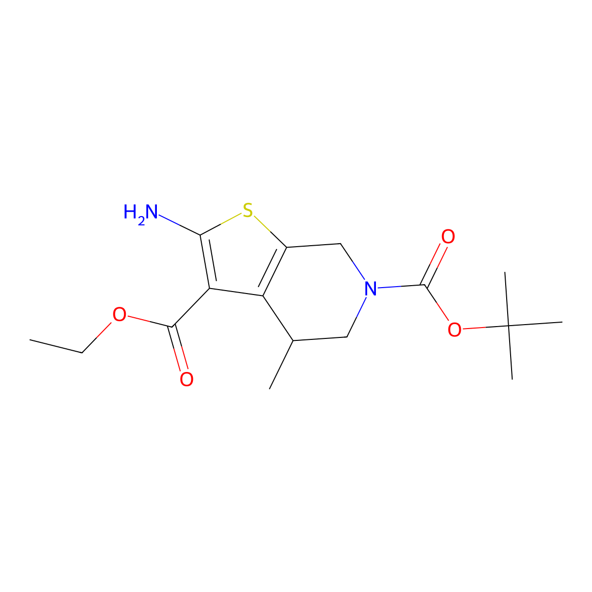 6-(tert-Butyl) 3-ethyl 2-amino-4-methyl-4,7-dihydrothieno[2,3-c]pyridine-3,6(5H)-dicarboxylate molecular structure, CAS 2841455-41-0