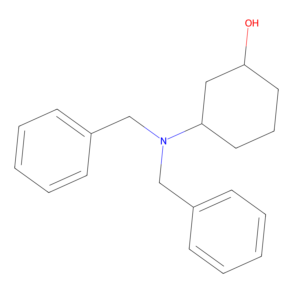 Rel-(1R,3R)-3-[bis(phenylmethyl)amino]cyclohexanol molecular structure, CAS 2842080-72-0