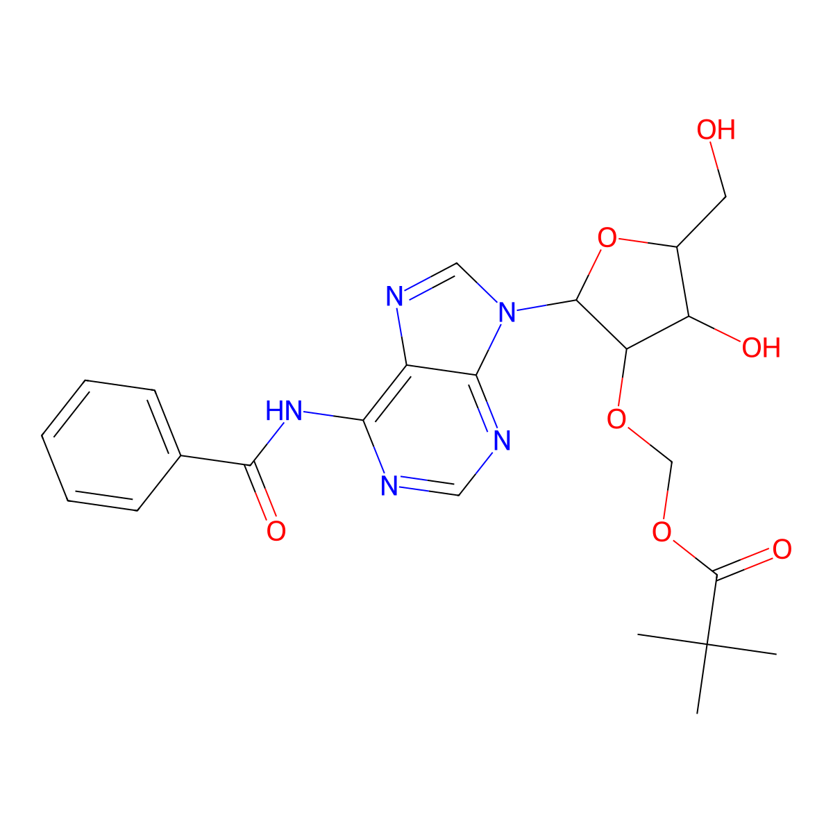 (((2R,3R,4R,5R)-2-(6-benzamido-9H-purin-9-yl)-4-hydroxy-5-(hydroxymethyl)tetrahydrofuran-3-yl)oxy)methyl pivalate molecular structure, CAS 2842847-62-3