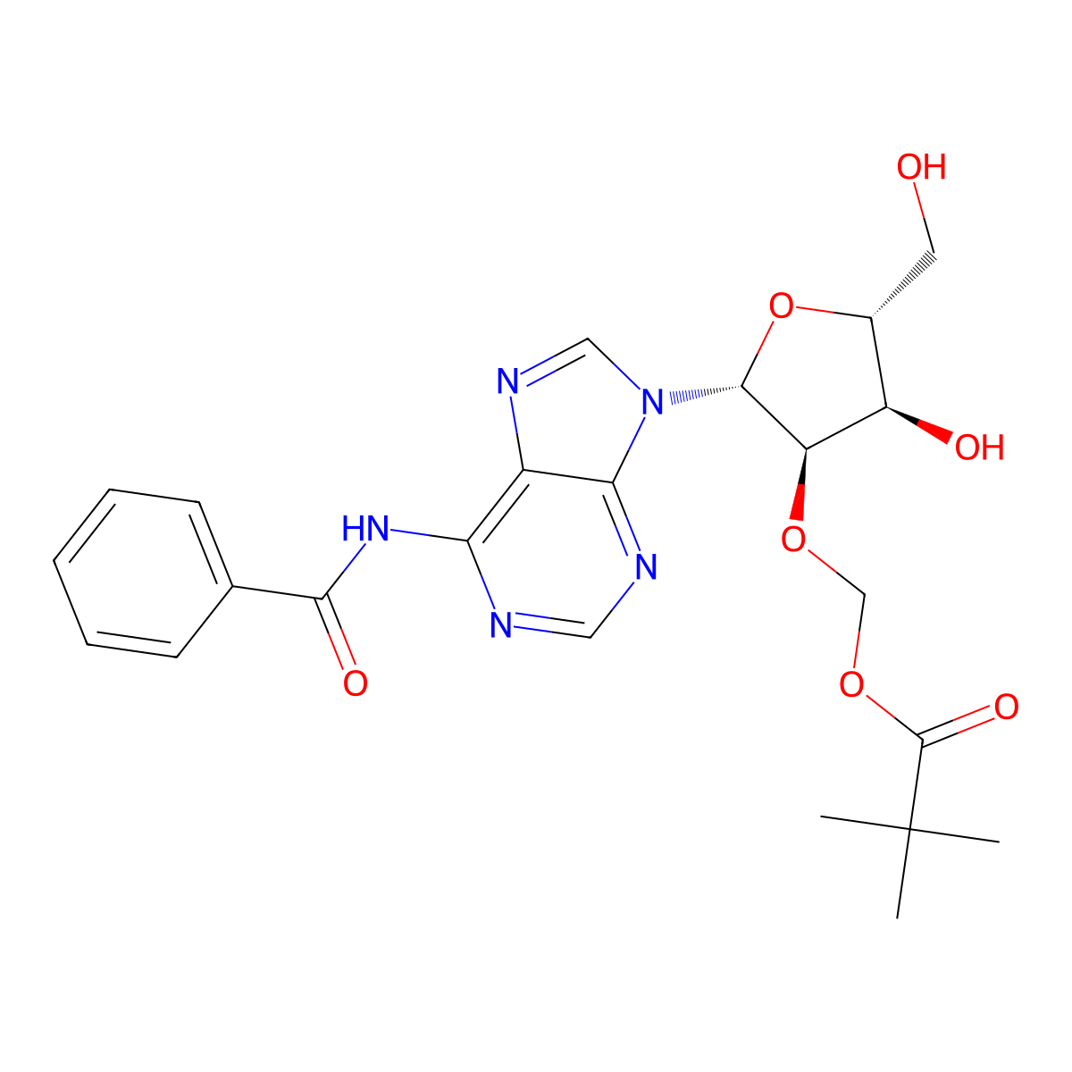 (((2R,3R,4R,5R)-2-(6-benzamido-9H-purin-9-yl)-4-hydroxy-5-(hydroxymethyl)tetrahydrofuran-3-yl)oxy)methyl pivalate molecular structure, CAS 2842847-62-3
