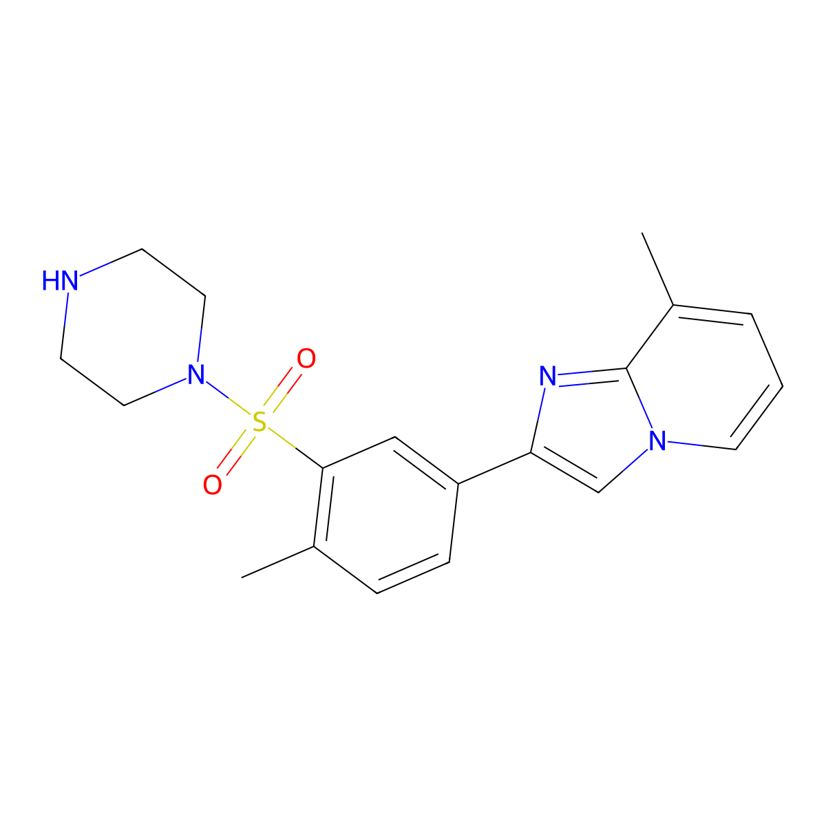 8-Methyl-2-(4-methyl-3-piperazin-1-ylsulfonylphenyl)imidazo[1,2-a]pyridine molecular structure, CAS 2844306-40-5