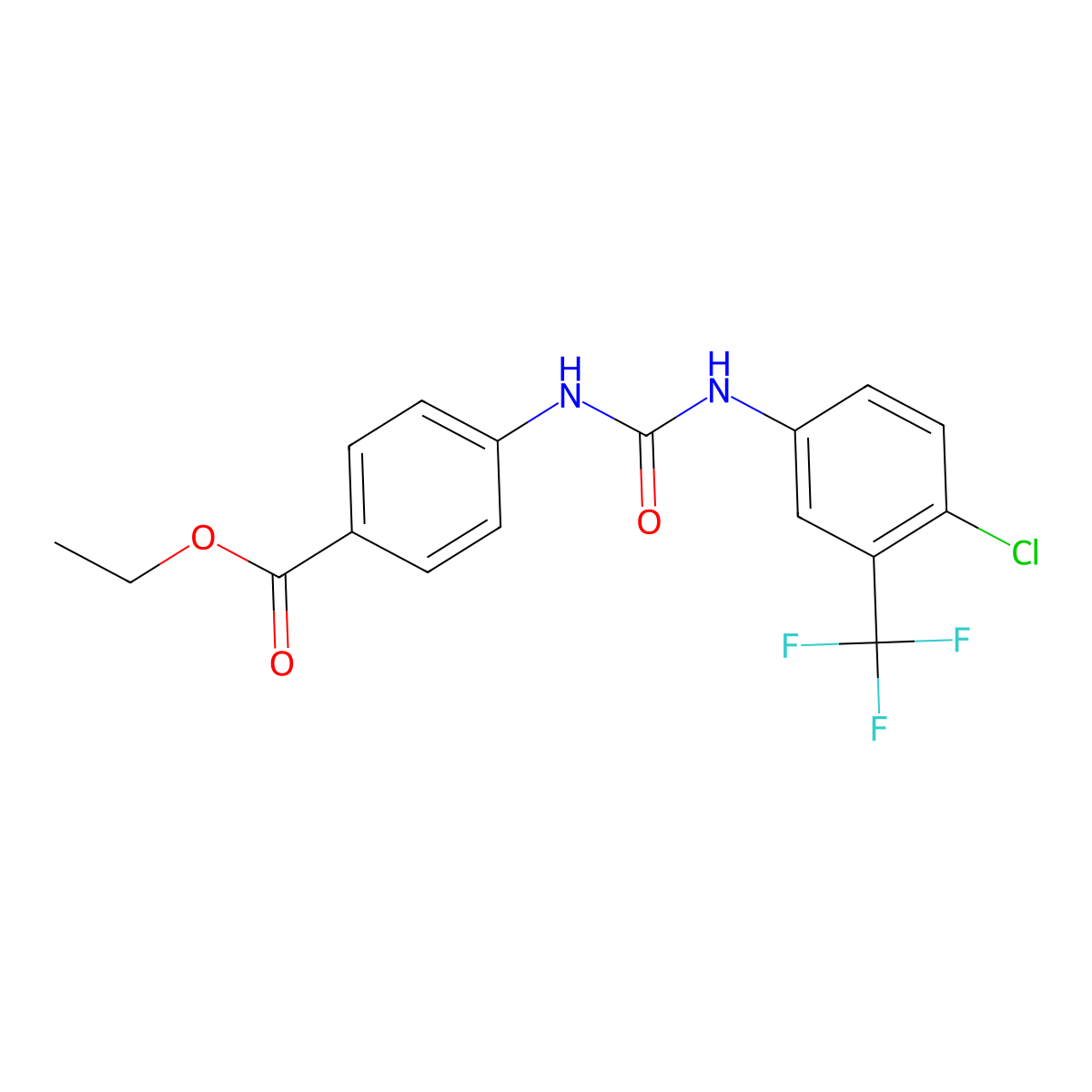 Ethyl 4-({[4-chloro-3-(trifluoromethyl)phenyl]carbamoyl}amino)benzoate molecular structure, CAS 284462-68-6