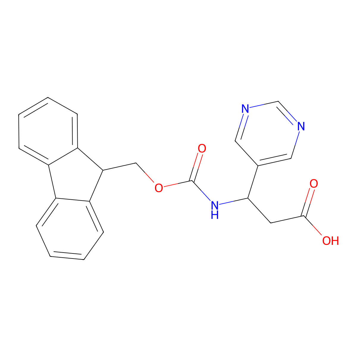 3-((((9h-Fluoren-9-yl)methoxy)carbonyl)amino)-3-(pyrimidin-5-yl)propanoic acid molecular structure, CAS 284491-96-9