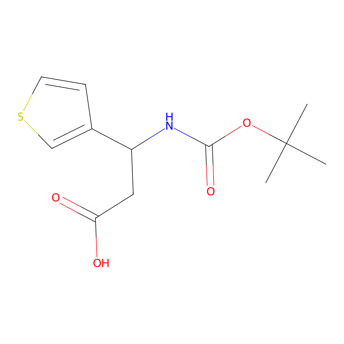 3-((tert-Butoxycarbonyl)amino)-3-(thiophen-3-yl)propanoic acid molecular structure, CAS 284492-23-5
