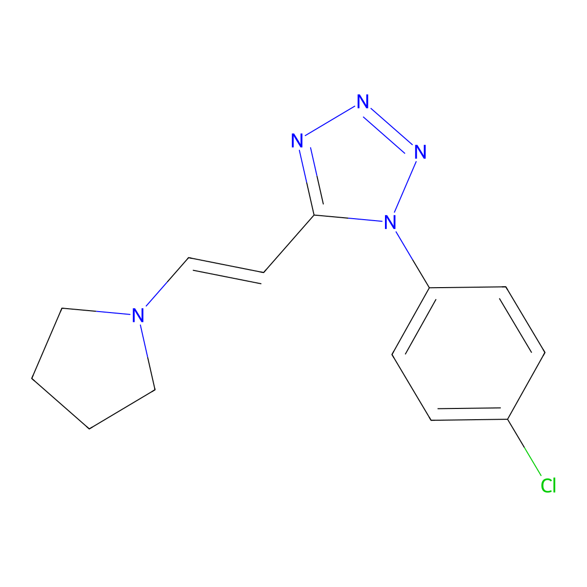 1-(4-chlorophenyl)-5-[2-(pyrrolidin-1-yl)ethenyl]-1H-1,2,3,4-tetrazole molecular structure, CAS 284495-91-6