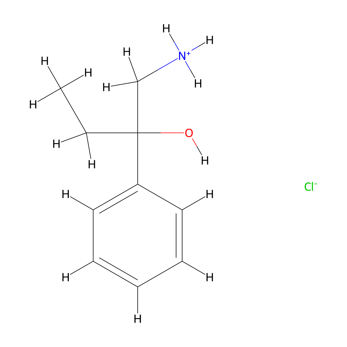 1-Amino-2-phenylbutan-2-olato--hydrogen chlorido (1/1) molecular structure, CAS 2845-32-1