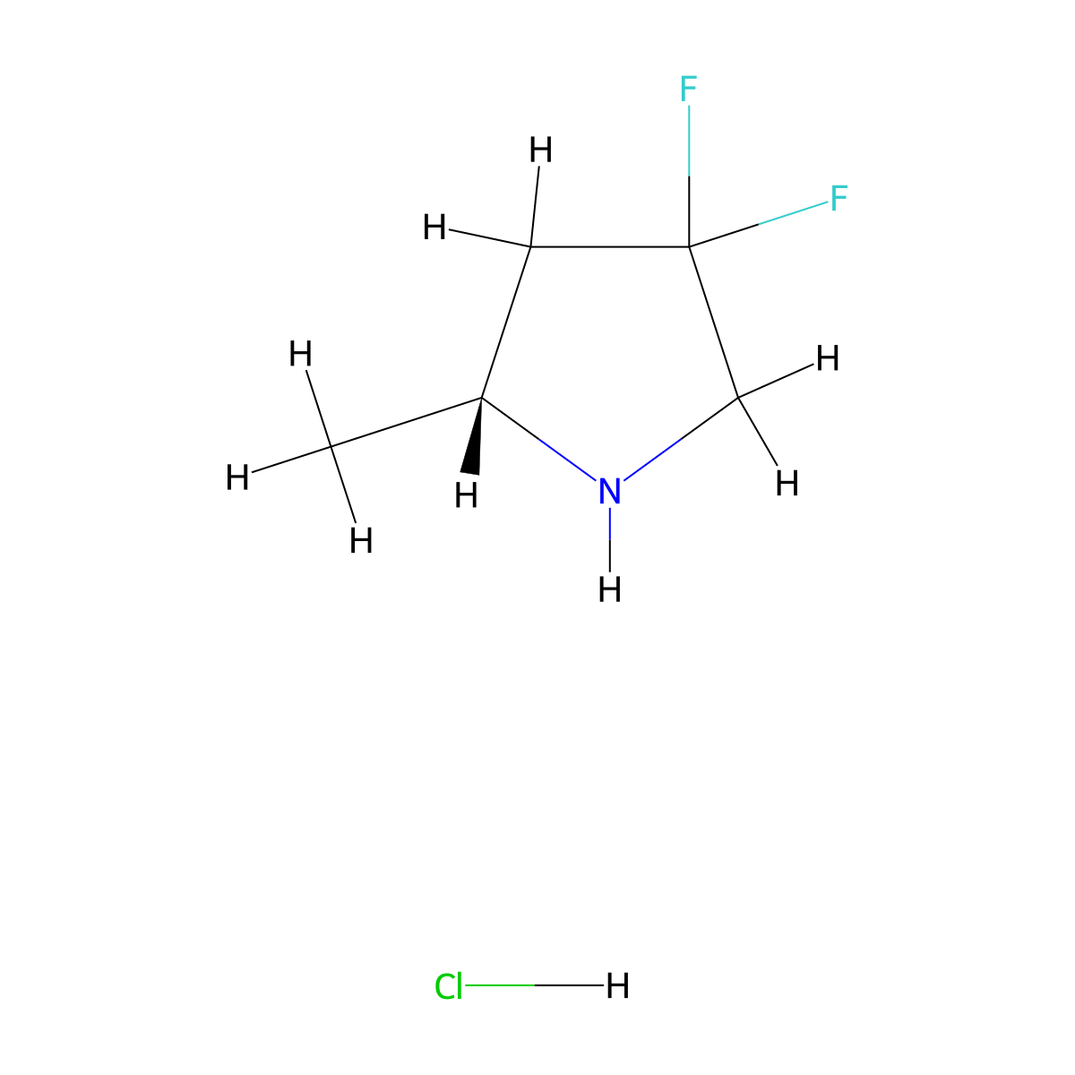 (2R)-4,4-difluoro-2-methylpyrrolidine hydrochloride molecular structure, CAS 2845095-62-5