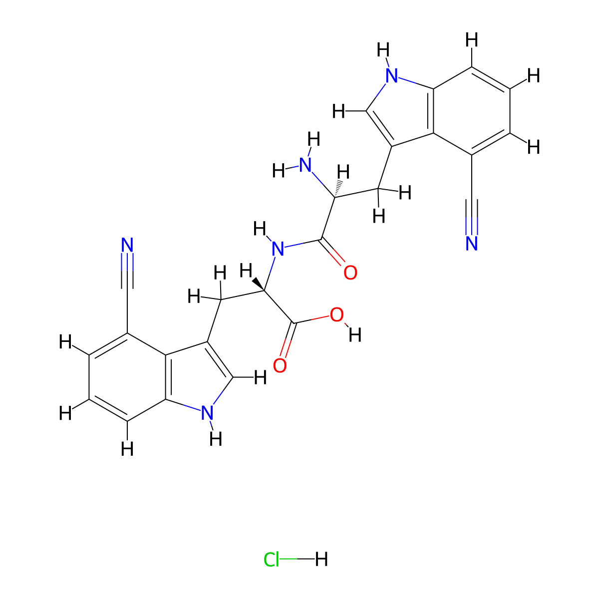(S)-2-[(S)-2-Amino-3-(4-cyano-3-indolyl)propanamido]-3-(4-cyano-3-indolyl)propanoic Acid Hydrochloride molecular structure, CAS 2845095-86-3