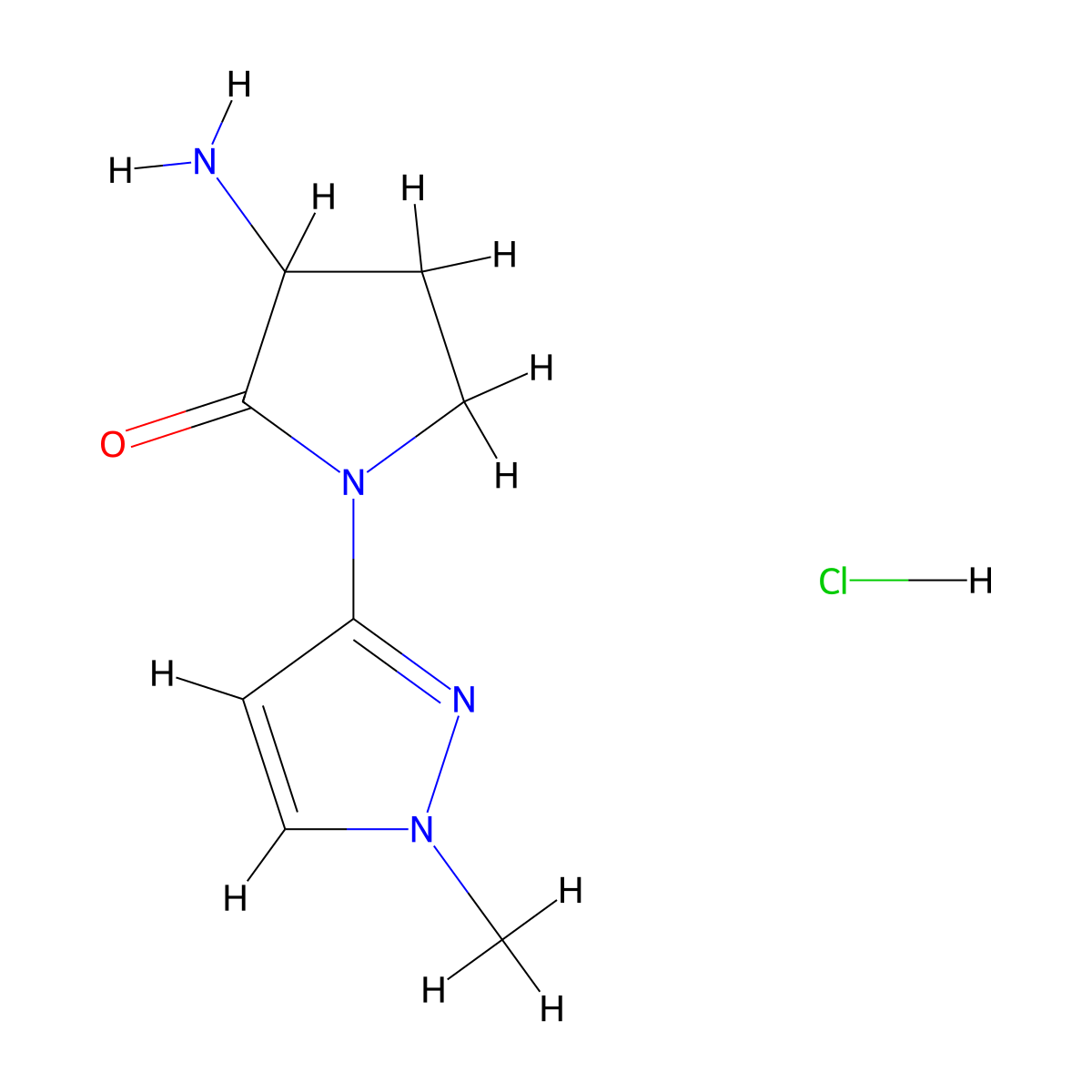 3-Amino-1-(1-methyl-1H-pyrazol-3-yl)pyrrolidin-2-one hydrochloride molecular structure, CAS 2845126-06-7