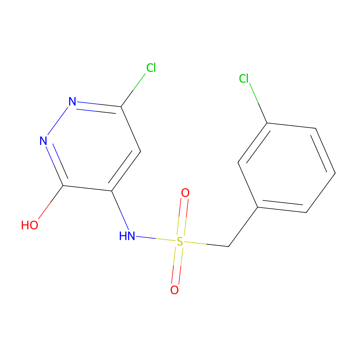 N-(6-Chloro-3-hydroxy-4-pyridazinyl)-1-(3-chlorophenyl)methanesulfonamide molecular structure, CAS 2845126-14-7