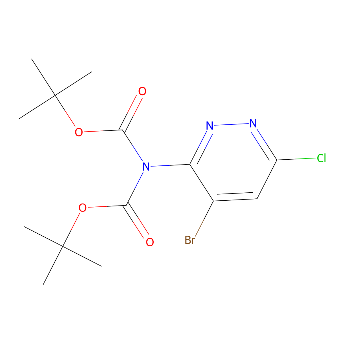 N,N-Bis(boc)-3-amino-4-bromo-6-chloropyridazine molecular structure, CAS 2845126-30-7