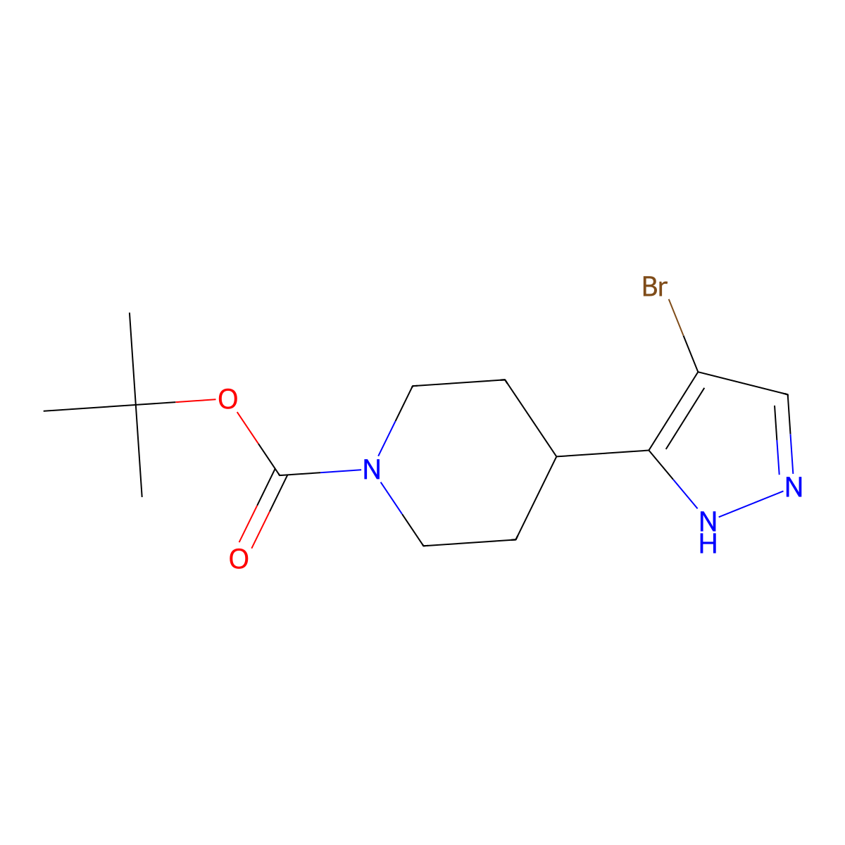 tert-Butyl 4-(4-bromo-1H-pyrazol-3-yl)piperidine-1-carboxylate molecular structure, CAS 2845127-39-9