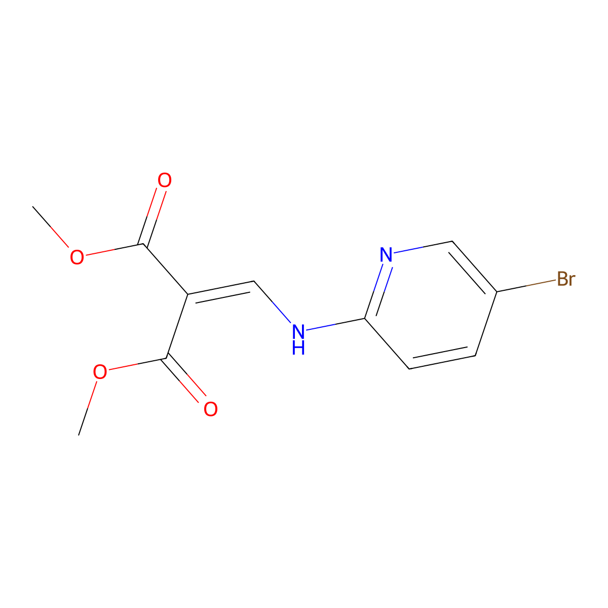 Dimethyl 2-(((5-bromopyridin-2-yl)amino)methylene)malonate molecular structure, CAS 2845127-95-7