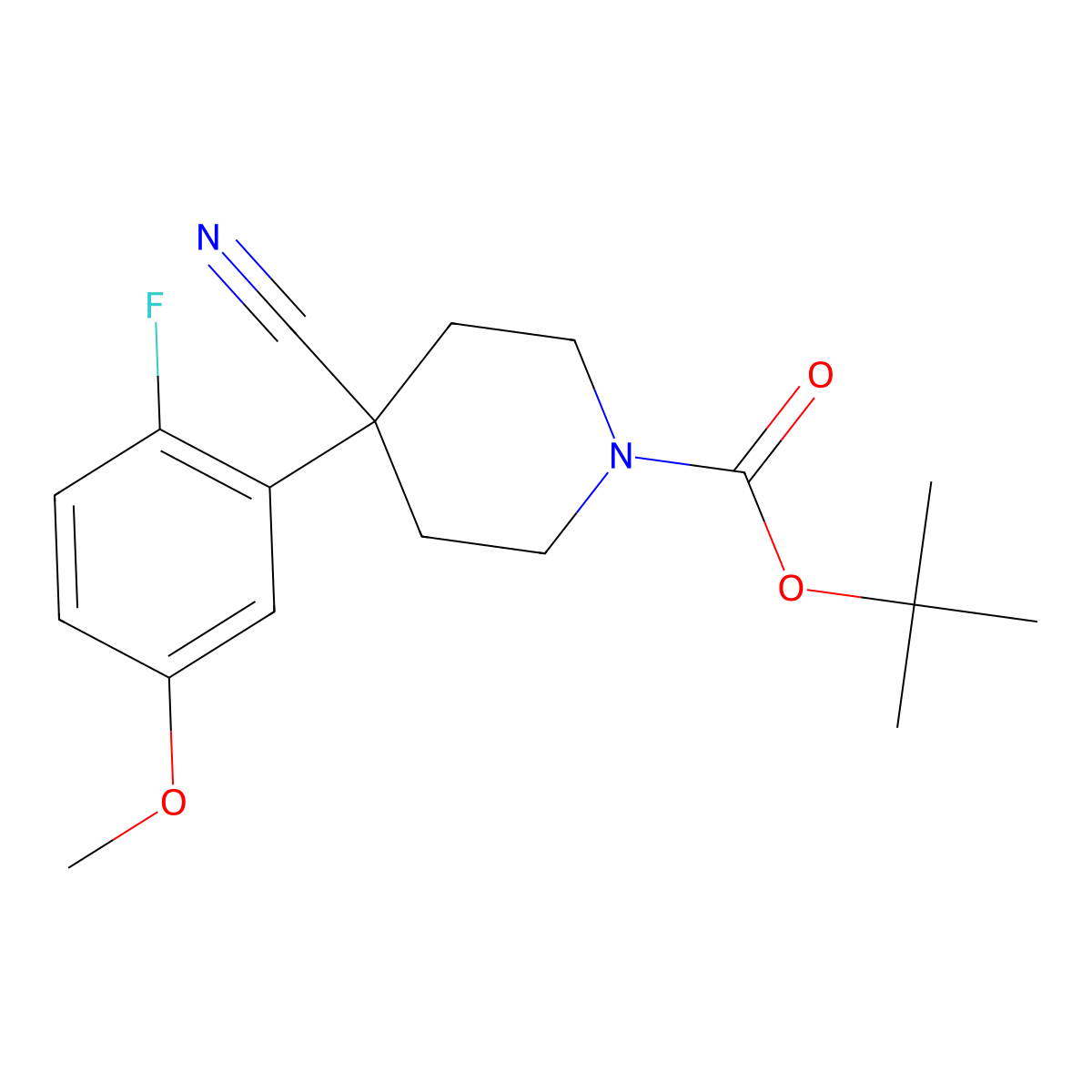tert-Butyl 4-cyano-4-(2-fluoro-5-methoxyphenyl)piperidine-1-carboxylate molecular structure, CAS 2845128-00-7