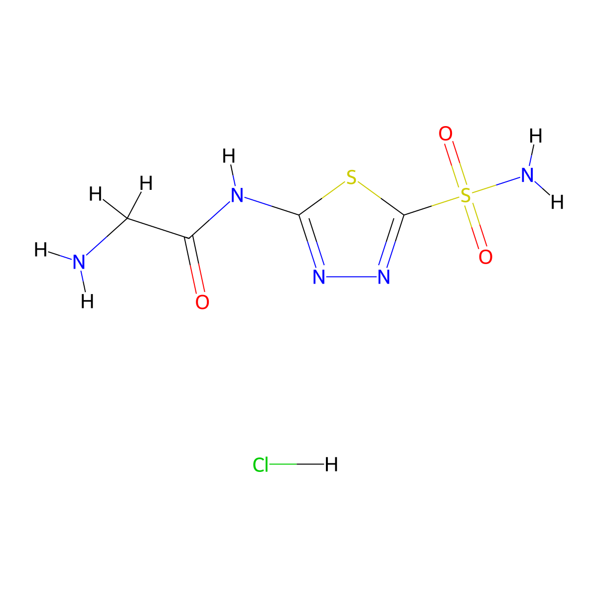 2-Amino-N-(5-sulfamoyl-1,3,4-thiadiazol-2-yl)acetamide hydrochloride molecular structure, CAS 2845128-01-8