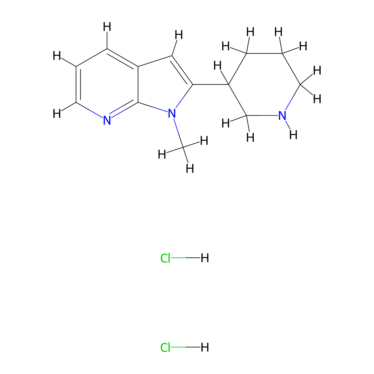 3-{1-methyl-1H-pyrrolo[2,3-b]pyridin-2-yl}piperidine dihydrochloride molecular structure, CAS 2845128-72-3