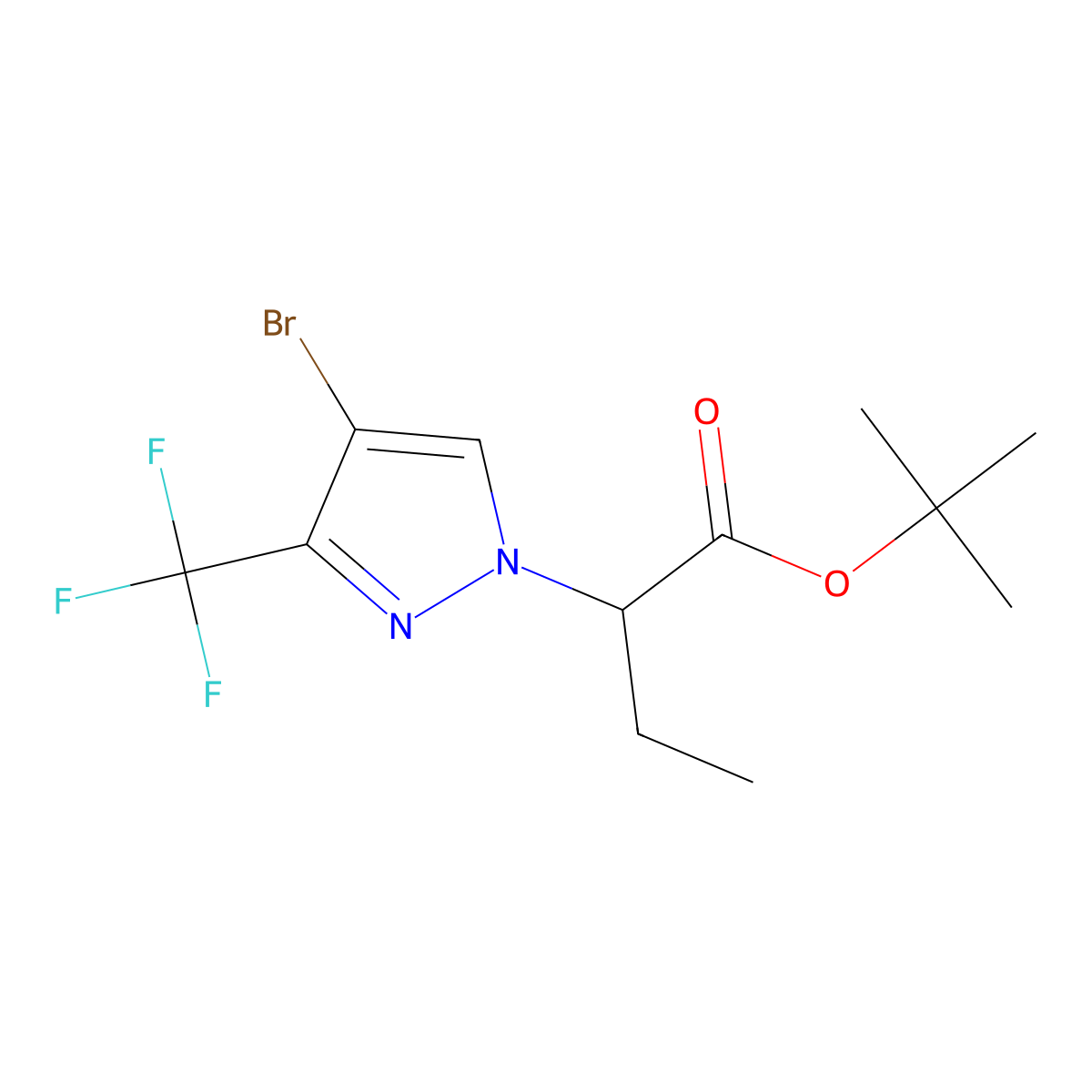 tert-Butyl 2-[4-bromo-3-(trifluoromethyl)pyrazol-1-yl]butanoate molecular structure, CAS 2845128-74-5