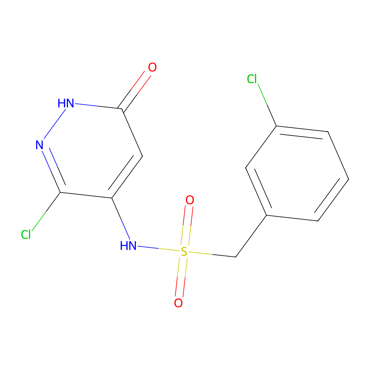 N-(3-Chloro-6-hydroxy-4-pyridazinyl)-1-(3-chlorophenyl)methanesulfonamide molecular structure, CAS 2845128-84-7
