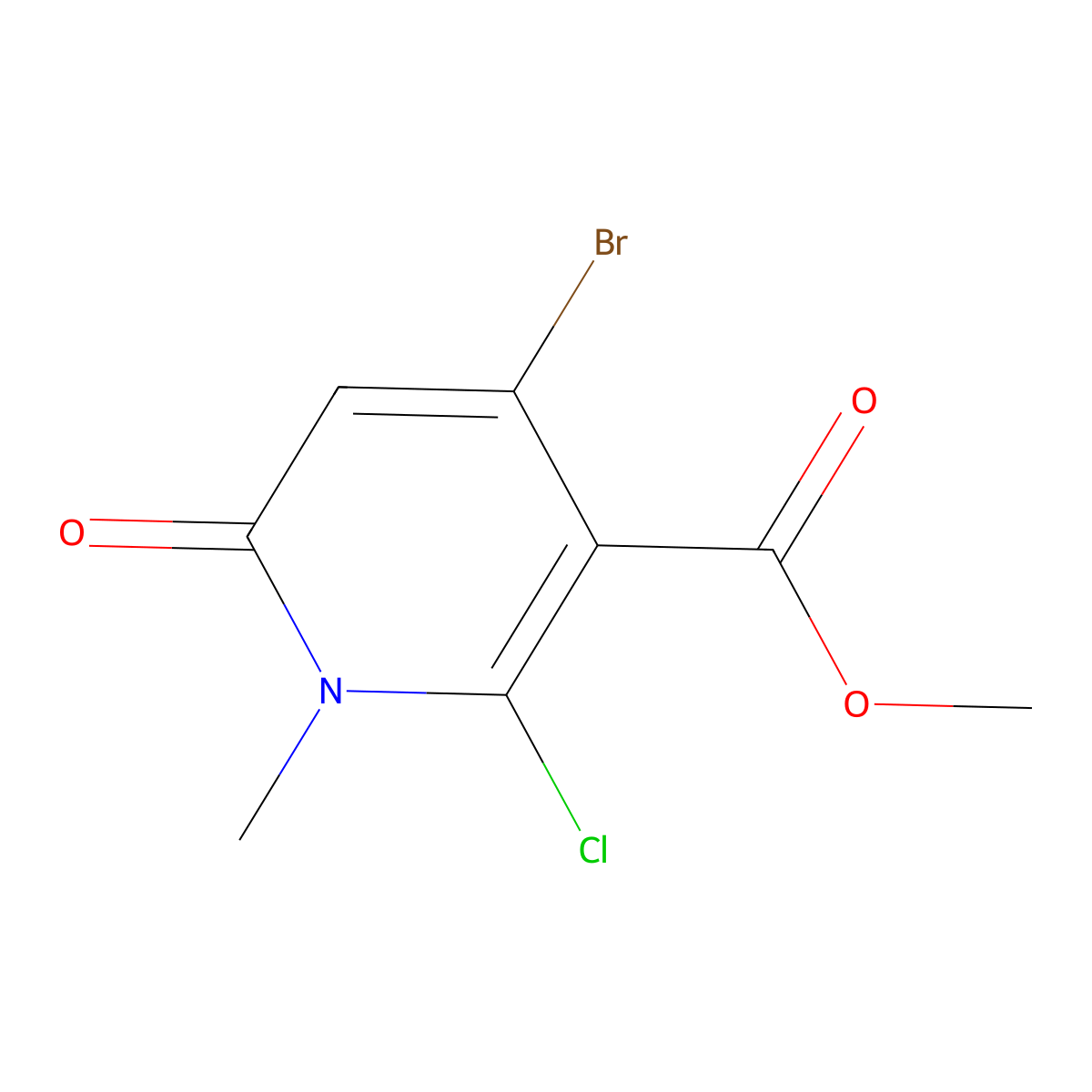 Methyl 4-bromo-2-chloro-1-methyl-6-oxo-1,6-dihydropyridine-3-carboxylate molecular structure, CAS 2845152-54-5