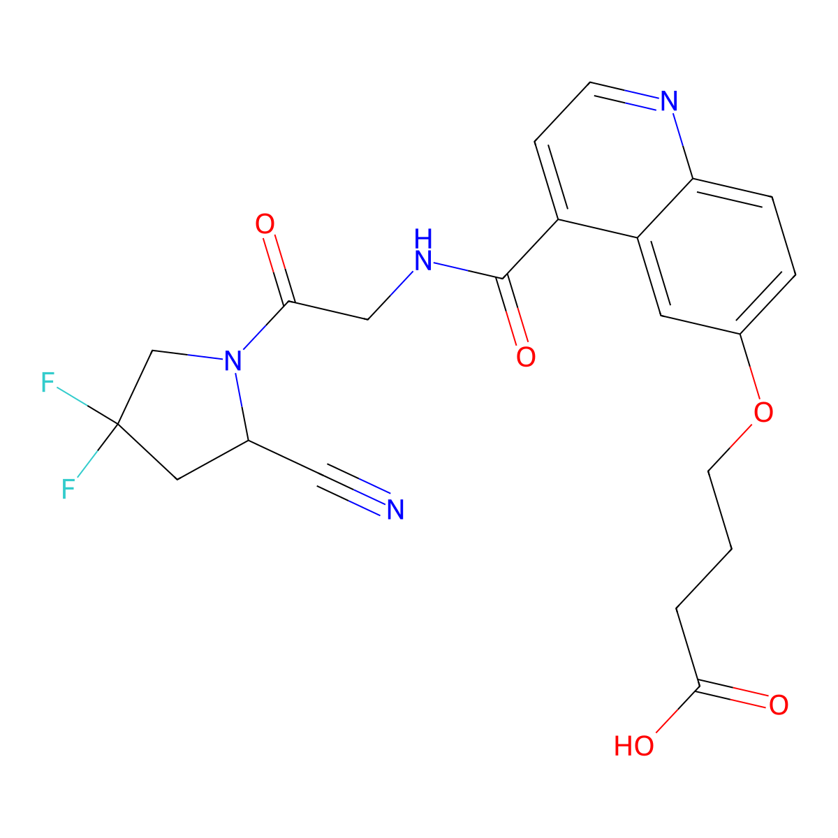 (S)-4-((4-((2-(2-cyano-4,4-difluoropyrrolidin-1-yl)-2-oxoethyl)carbamoyl)quinolin-6-yl)oxy)butanoic acid molecular structure, CAS 2846085-54-7