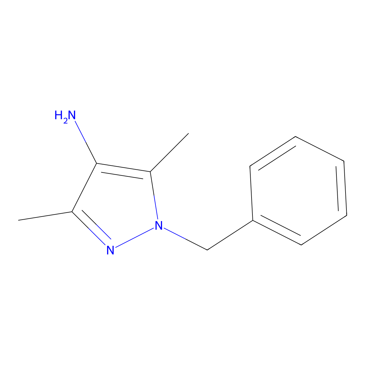 3,5-Dimethyl-1-(phenylmethyl)-1H-pyrazol-4-amine molecular structure, CAS 28466-69-5