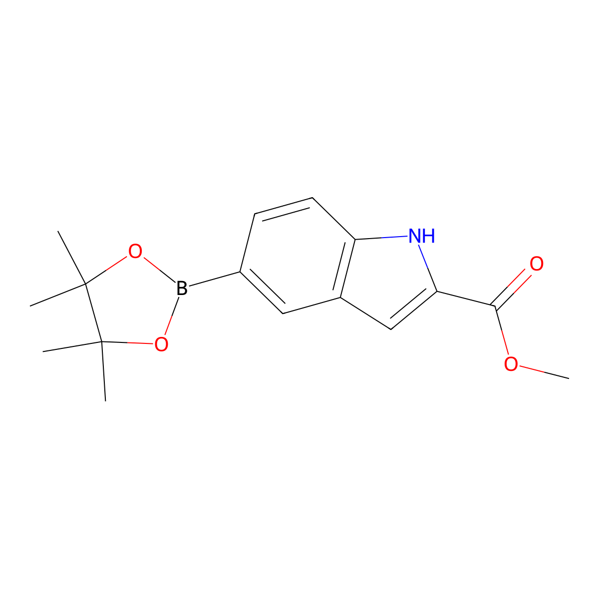 methyl 5-(4,4,5,5-tetramethyl-1,3,2-dioxaborolan-2-yl)-1H-indole-2-carboxylate molecular structure, CAS 284660-89-5