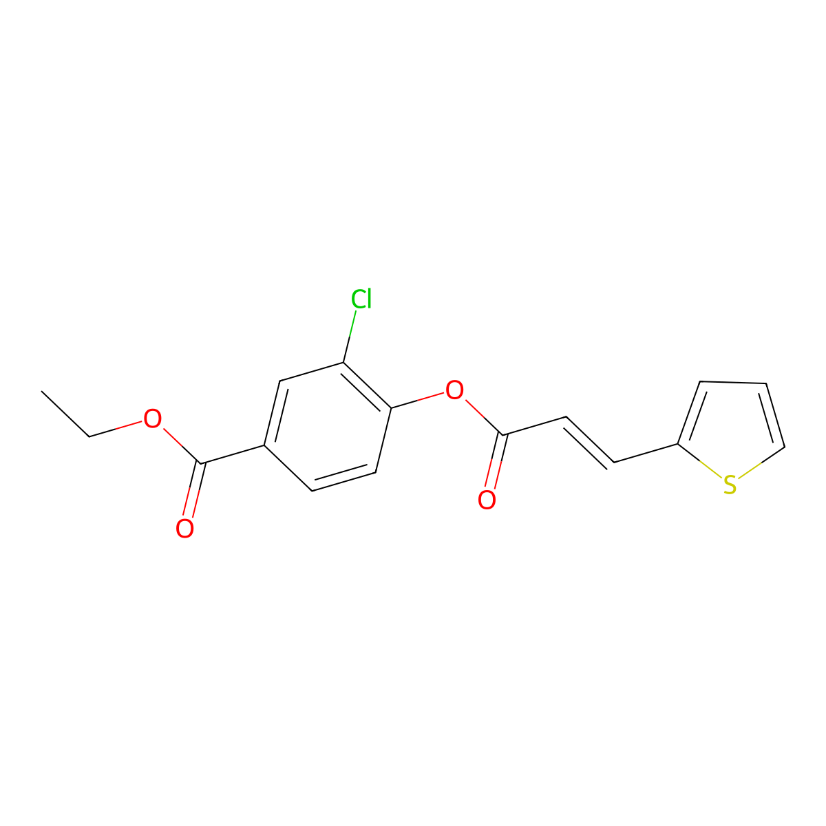 Ethyl 3-chloro-4-((1-oxo-3-(2-thienyl)-2-propen-1-yl)oxy)benzoate molecular structure, CAS 284665-16-3