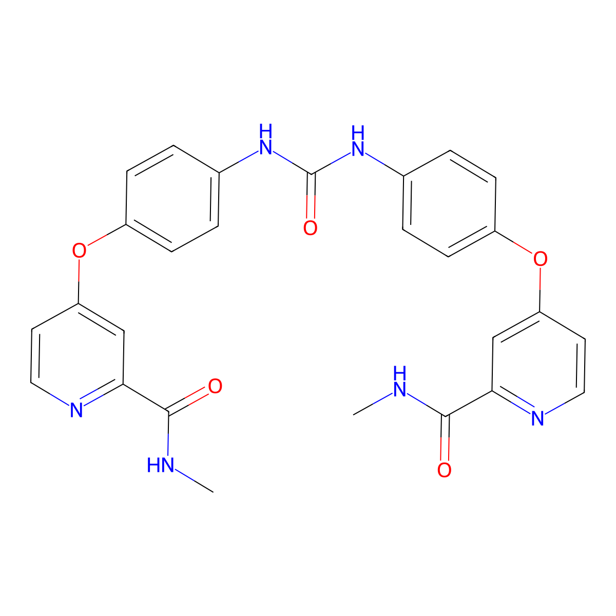 N,N'-Bis[4-[2-(N-methylcarbamoyl)-4-pyridyloxy]phenyl]urea molecular structure, CAS 284670-98-0