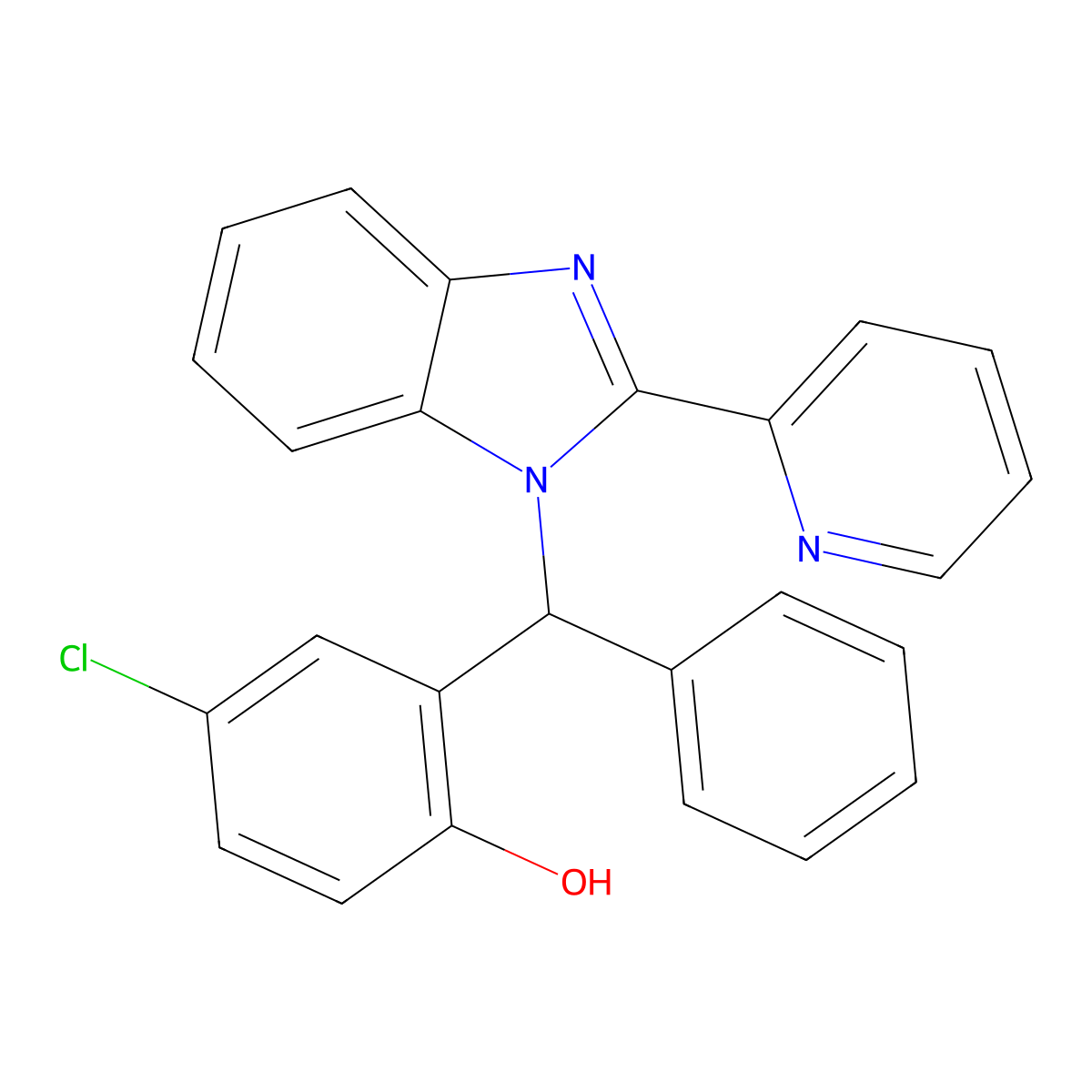 Phenol, 4-chloro-2-[phenyl[2-(2-pyridinyl)-1H-benzimidazol-1-yl]methyl]- molecular structure, CAS 284678-97-3
